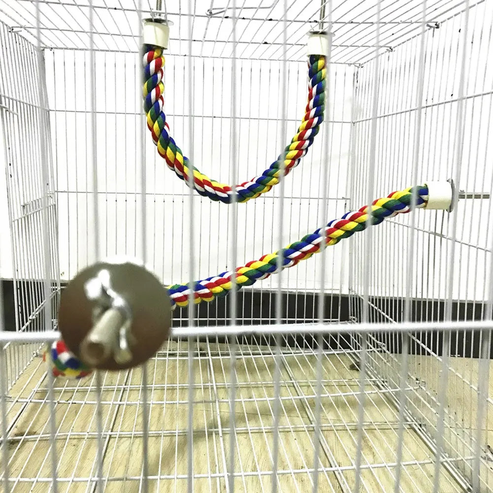 Corda colorida brinquedo para pássaros forma ajustável