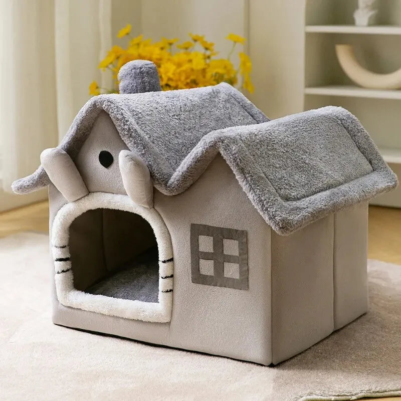 cama de pelúcia em formato de casa cachorro gato cães